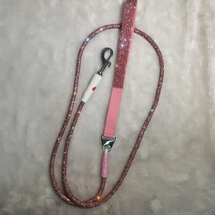 Shiny Bling Dog Leash Durable Rhinestone Crystal Pet Traction Rope with Comfort Handle Fit Small Medium Pets