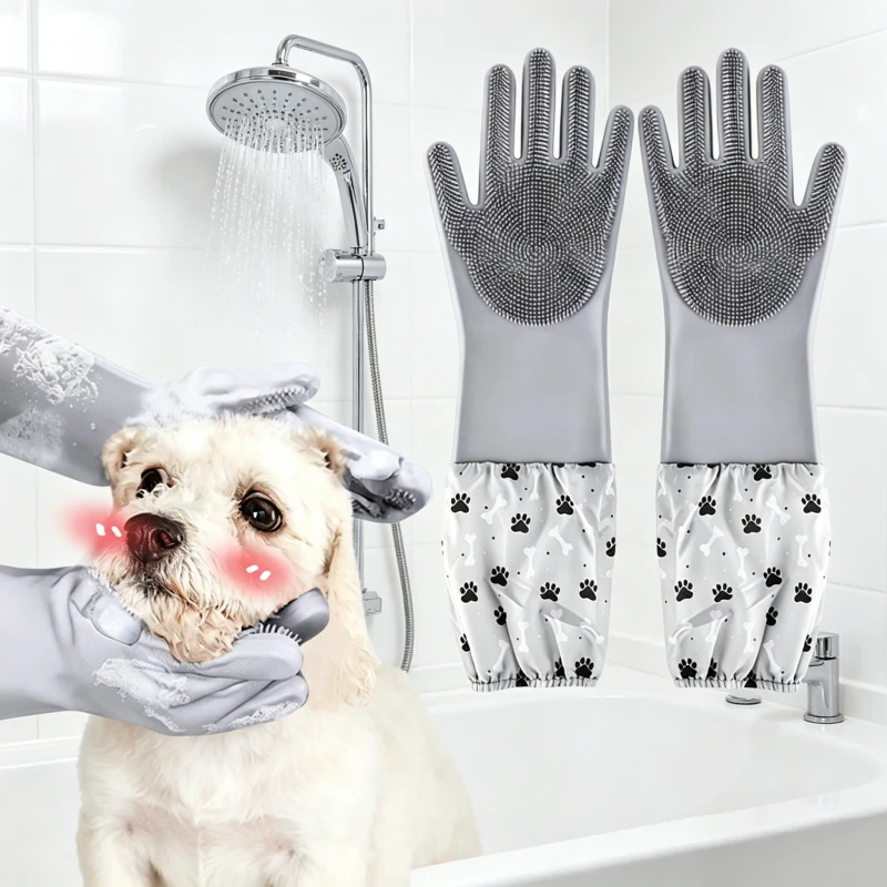 Silicone Bath Gloves for Cat and Dog Grooming and Cleaning Durable Multi Functional Pet Bathing Anti Scratch Massage Gloves
