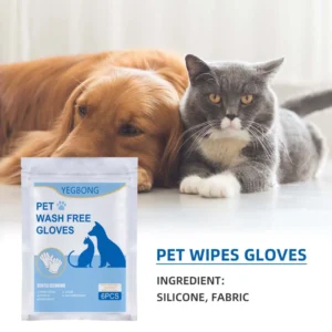 Silicone Disposable Pet Hair Remover Gloves and 6-Piece No-Rinse Cleaning Wipes Grooming Set for Dogs & Cats