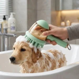 Silicone Pet Bath Brush With Shampoo Liquid Dispenser Massage Soft Bristle Dog Cat Shower Grooming Brush