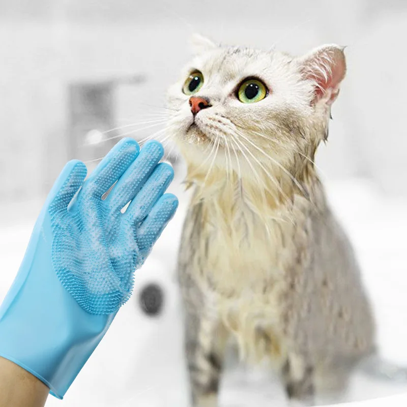Silicone Pet Bath Gloves Eco Friendly Anti Scratch & Anti Bite Cleaning Supplies Golden Hair Dog & Cat Bath Massage Brush