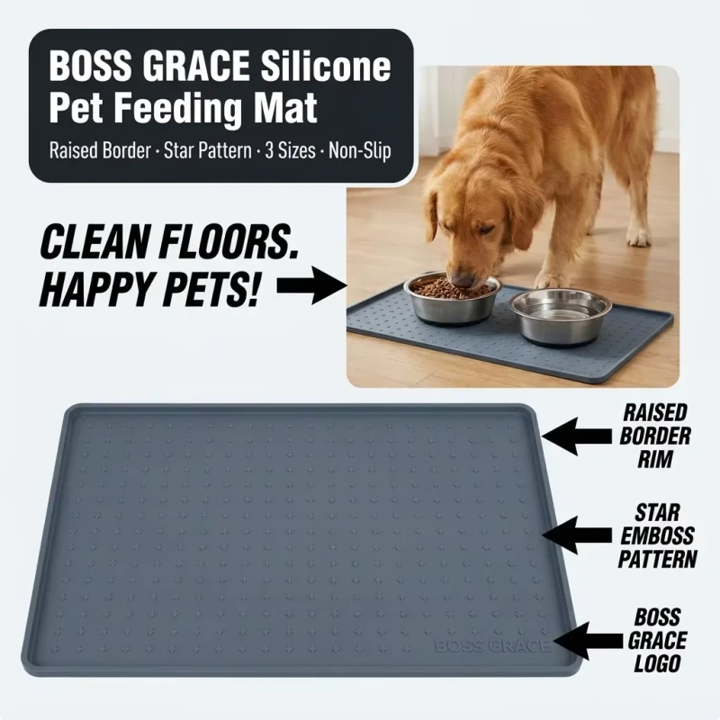 Silicone Pet Food Bowl Mat Non Slip Feeder Tray High Raised Edge Pet Placemat Portable Cat Dog Pet Feeding Mat for Food Water
