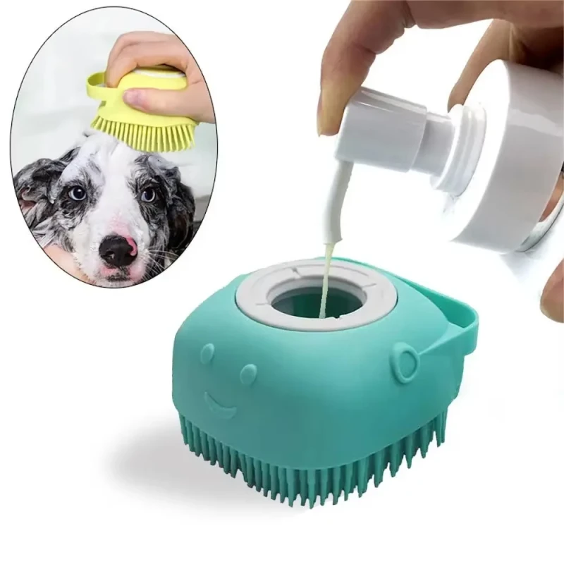 Silicone Pet Shower Brush with Soap Dispenser Bath Massage Cat Dog Bath Brush Pet Grooming Product