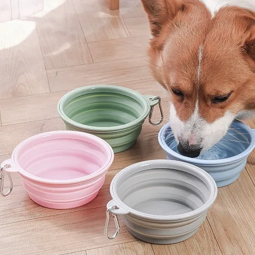 Silicone Pet Water Portable Collapsible Bowl Macron Food Pet Dog Travel Bowls and Feeders for Outdoor Drinking Eating