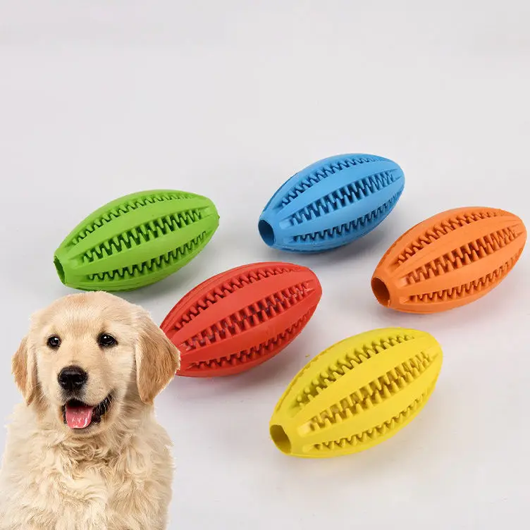 Silicone Rubber Pet Toys Bite-Resistant Dog Toys Self-High Relieve Boredom Rugby Balls Dog Teeth Leaking Food Balls Supplies