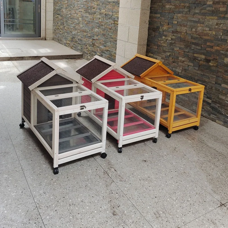 Simple Multi Pet Cage Rabbits Guinea Pigs Hamsters Squirrels Wooden Frame Latched Lid Mesh Panels Extra Large Household Use