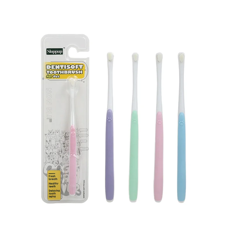 Simple Plastic Micro Nano Floss Bristle Anti Slip Handle Small Dog and Cat Toothbrush Pet Supplies