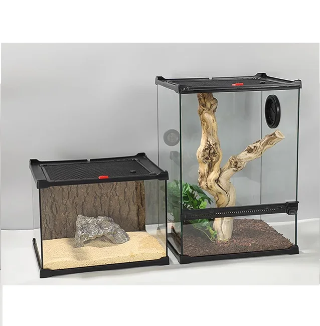 Simple Stackable Glass Reptile Terrarium with Mesh Top Front Opening for Arboreal Reptiles and Amphibians Vivarium Enclosure Box