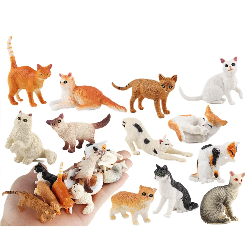 Simulation Solid Mini Pet Animal Model Persian Fortune Cat Domestic Black White Toy