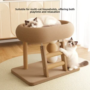 Sisal Cat Tree & Bed Durable Lint Free Simplicity Style 2 Level Cat Scratcher & Bed for All Seasons Use