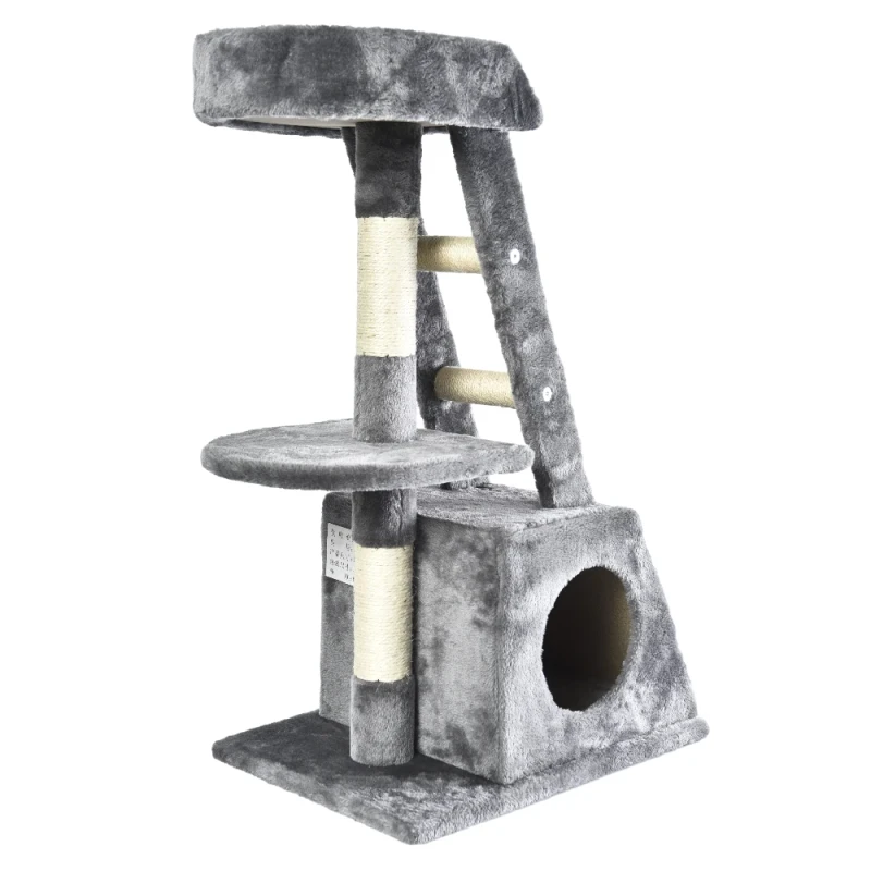 Sisal Post Tree Palm Cat Step Ladder Scratching Post Wood Tower Condo Multilevel House Cat Tree With Hammock