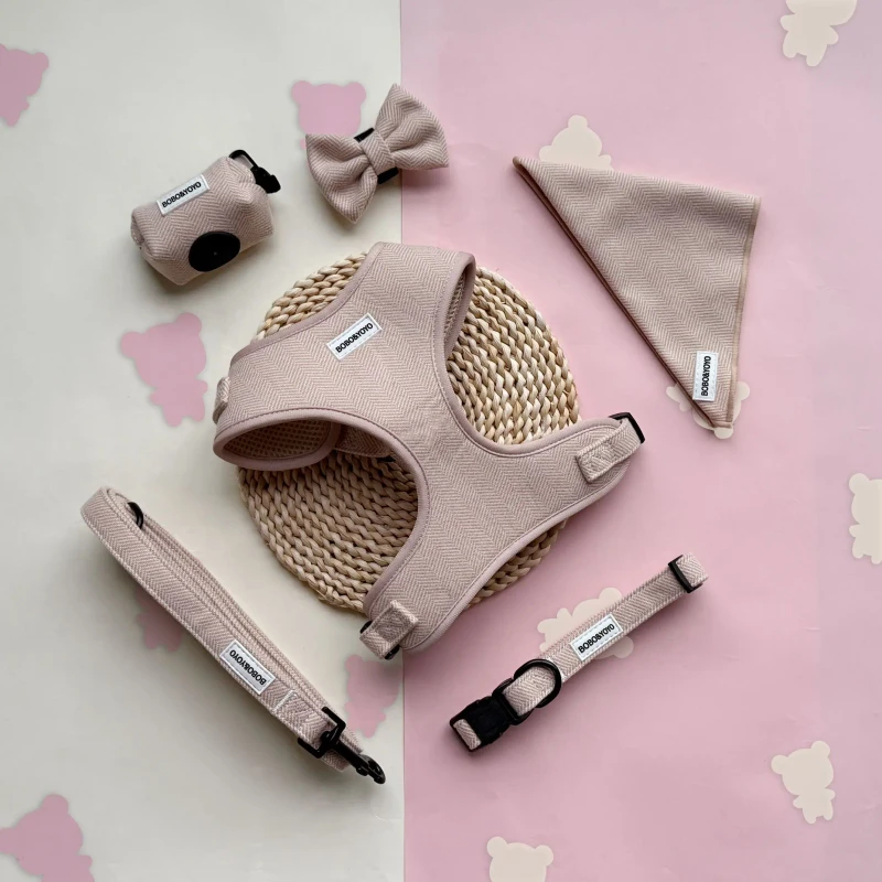 Six Set Pet Supplies Accessories Small Personalized No Pull Tweed Dog Harness Leash Collars Set