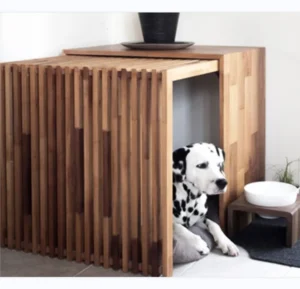 Slatted Solid Wood Indoor Dog House with Flat Tabletop for Medium Breed Household Pet Shelter