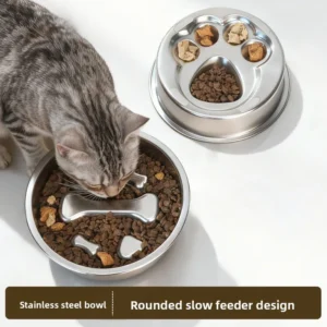 Slow Feeder Bowl Dogs Cats Aids Digestion 304 Stainless Steel Large Capacity Curved Design Non Slip Silicone Base