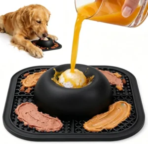 Slow Feeder Dog Bowl BPA Free 2 in 1 Licking Slow Feeding Silicone Slow Feeder Dog Bowl for Pet Anxiety Relief Mealtime Mats
