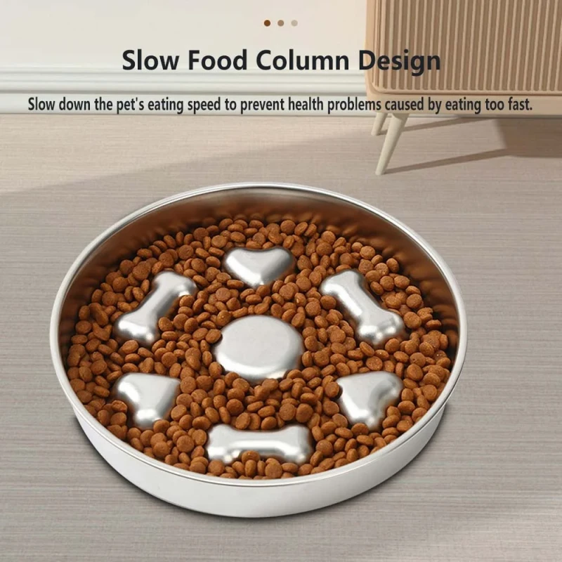 Slow Feeder Dog and Cat Bowls Stainless Steel Non Slip Fun Design to Slow Down Eating Easy to Clean Pet Food Training Bowl