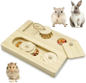 Small Animal Foraging Toy Interactive Wooden Snuffle Puzzle with Hide & Seek Treats for Rabbits