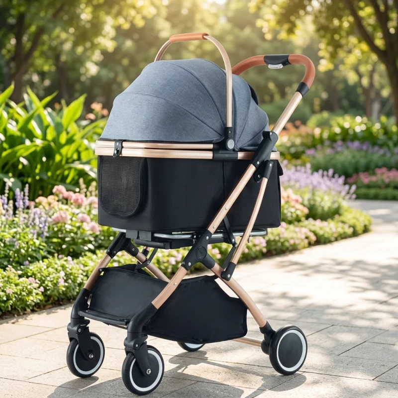 Small Animal Lightweight Foldable Linen Pet Stroller Ultra-light Portable Dog & Cat Travel-Friendly Carrier