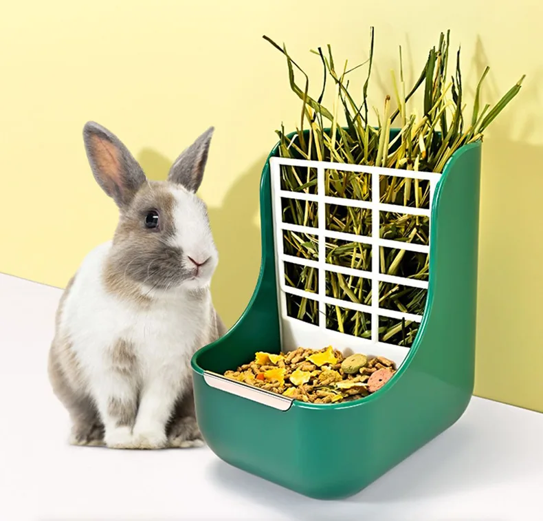 Small Animal Rabbit Food Bowl 2-in-1 Rabbit Grass Rack Cat Guinea Pig Feeding Box Rabbit Hay Feeder Pet Supplies