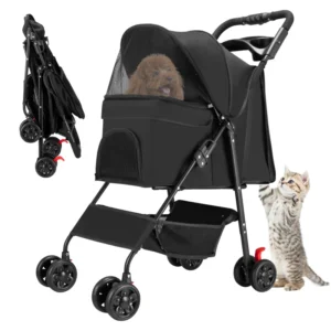 Small Animals Carrier Lightweight Max Loading 30kg Foldable 4 Wheel Pet Stroller