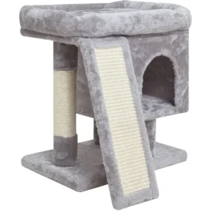 Small Cat Tree House With Sisal Post and Cat Toys Wood and Paper Pet Supplies for Play and Rest
