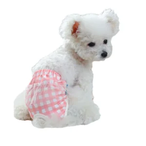 Small Dog Anti Harassment Sanitary Pants Cute Checkered Print Reusable Dog Diapers Washable Polyester S M L Sizes