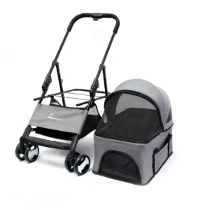 Small Dogs Travel Pet Supplies Foldable 4 Wheel Dog Stroller with Carrier Bag and Fabric