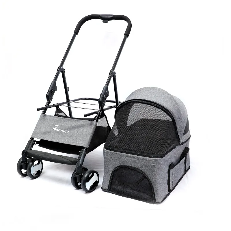 Small Dogs Travel Pet Supplies Foldable 4 Wheel Dog Stroller with Carrier Bag and Fabric