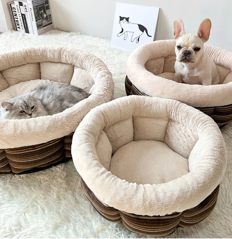 Small Dogs and Cats Round 100% Cotton Solid Washable Pet Bed with Slip Resistant Bottom for Indoor Use