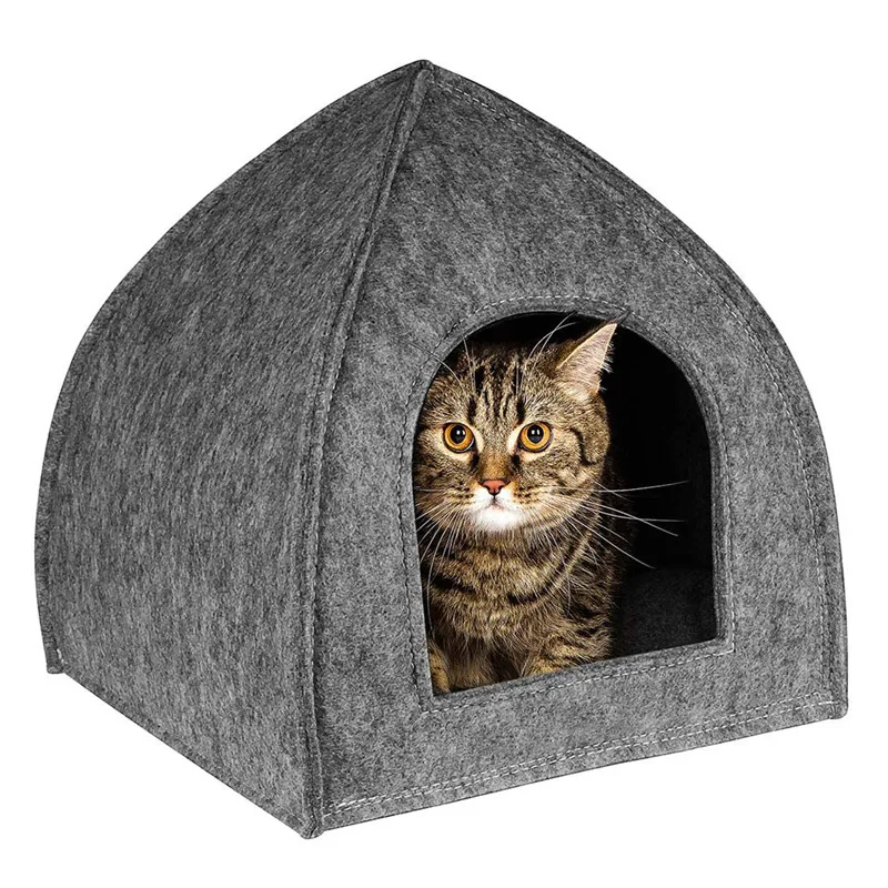 Small Felt Cat House Bed Cozy Kitten Cave Pet Tent Beds With Removable Cushion Pad for Cats Puppy Small Dogs