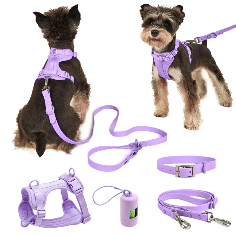Small & Large Dog Harness & Collar Set Breathable Cloth PVC Sport Luxury Fashion Dog Leash Set Durable & Adjustable