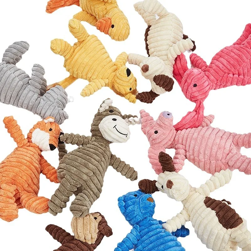 Small MOQ Corduroy Pet Chew Toys Animal Shaped Dog Training Interactive Toys With Sound