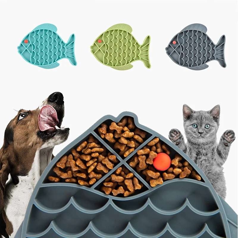 Small Medium Dog & Cat Treat Dispenser Fish Shape Silicone Slow Food Bowl Puppy Lick Mat Pet Supplies