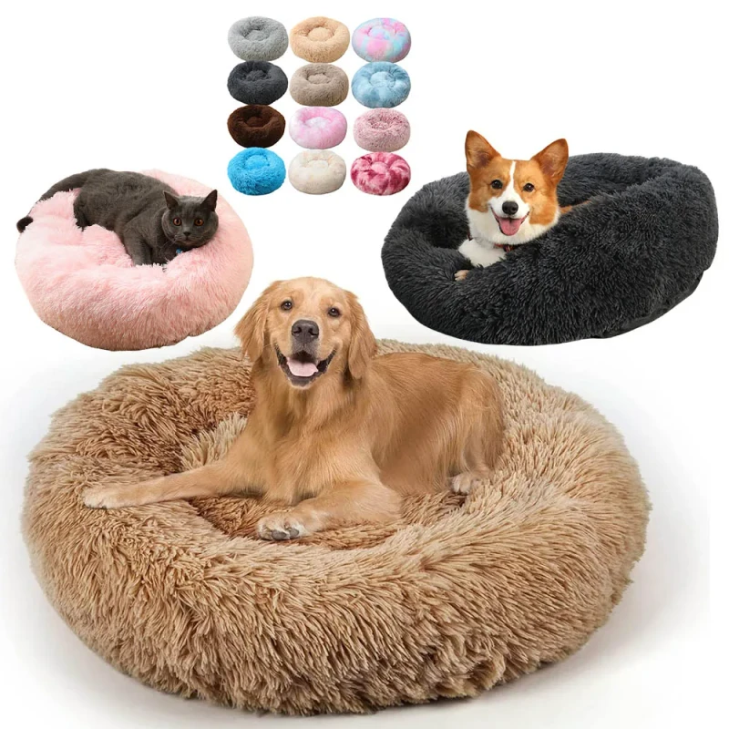 Small Medium Large Cozy Soft Faux Fur Cushion Cats Pet Calming Anti Anxiety Beds Anti Slip Bottom Solid Plush Beds for Dogs