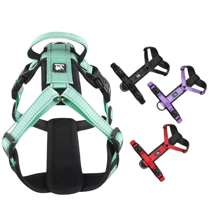 Small Medium Simple Adjustable Pet Harness Green Breathable Reflective Soft Neoprene Dog Harness