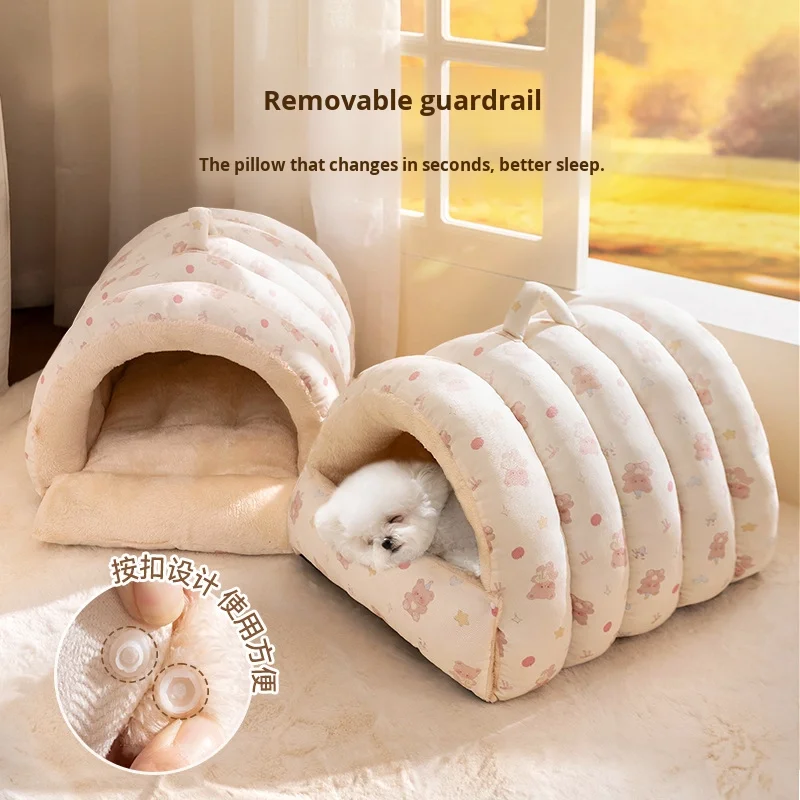 Small Medium Sized Dog Eco Friendly Winter Enclosed Pet Bed with Print Pattern Removable Washable Sleeping Bag