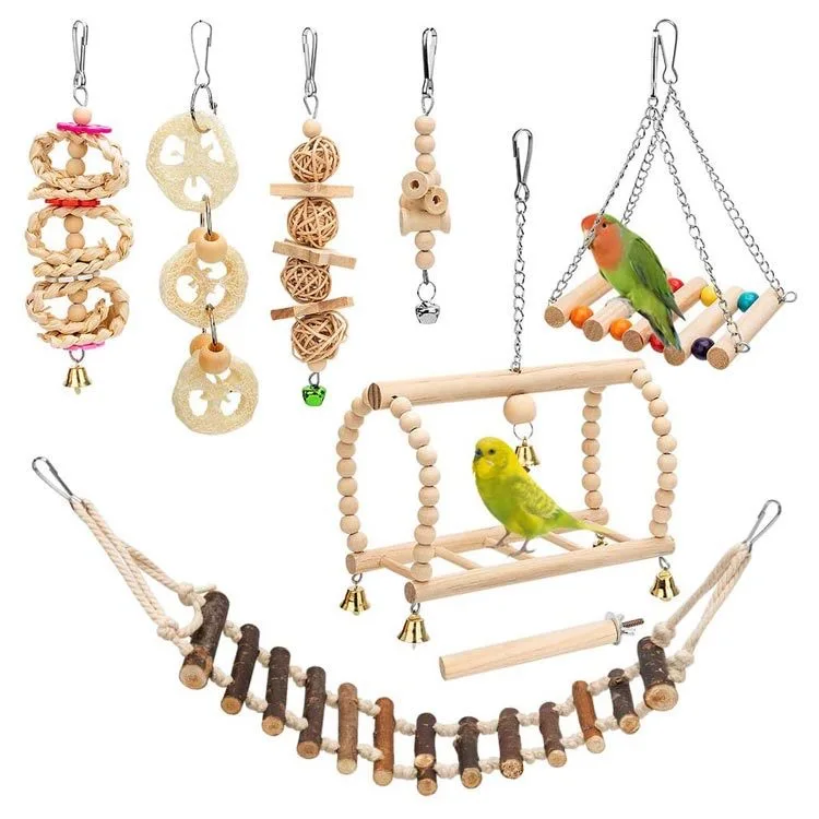 Small Parakeets Cockatiels Finches Budgie Perch Hanging Bird Cage Toys Wooden Swings Chew Toys for Parrots Bird Supplies