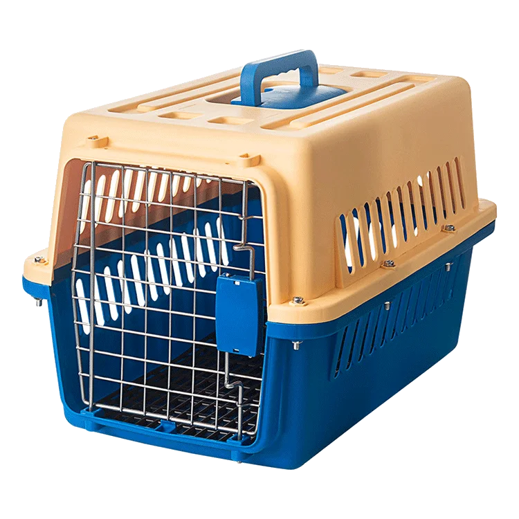 Small Pet Carrier Outdoor Dog and Cat Kennel with Animal Pattern Plastic Travel Box and Metal Cage for Birds