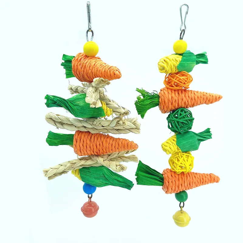 Small Pet Chewing Toy Hamster Rabbit Glass Dried Carrot Corn Vine Ball Birdcage Hanging Accessories Indoor Outdoor