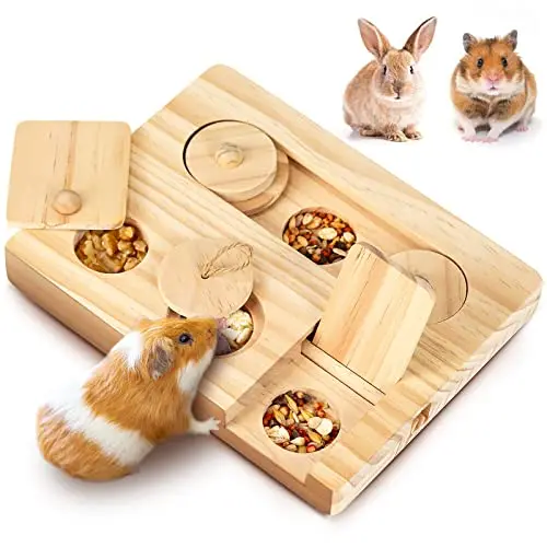 Small Pet Supplies Wooden Foraging Toy Hamster Puzzle Feeder Enrichment Board