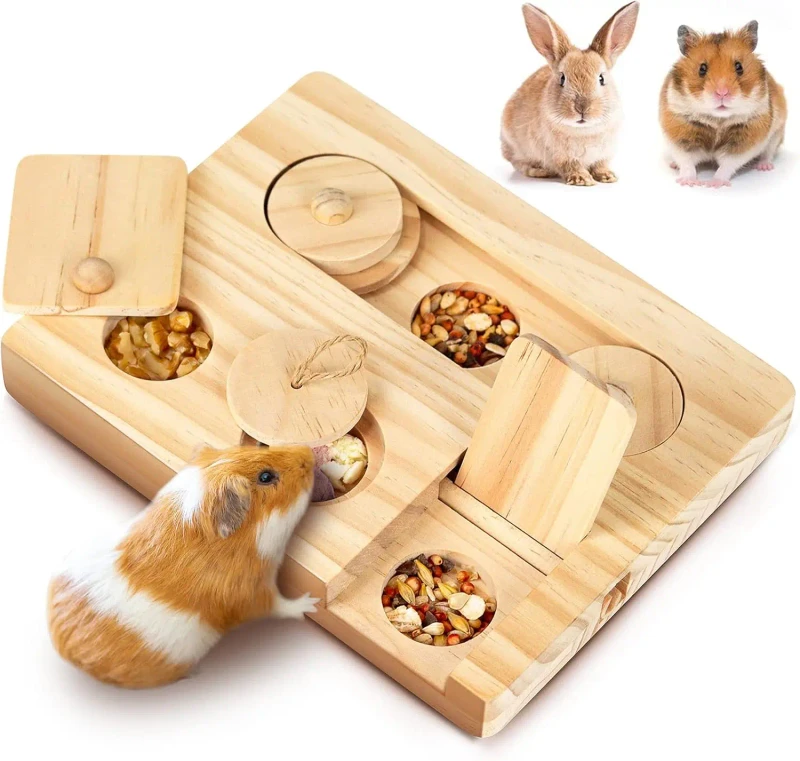 Small Pet Supplies Wooden Hamster Rich Food Foraging Toy Hidden Snacks Puzzle Game Puzzle Feeder Enrichment Toy Board