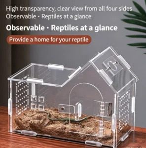 Small Reptile Enclosure Acrylic Terrarium with Sloped Roof Magnetic Front Door Multiple Ventilation Amphibian Spider Habitat