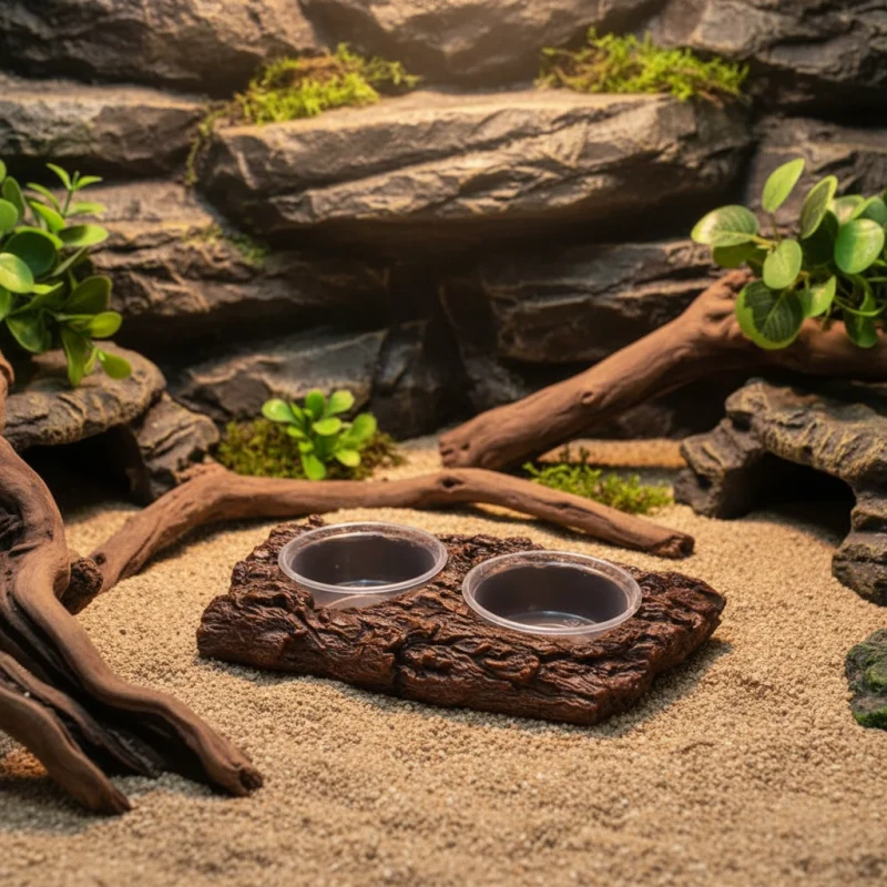 Small Reptile Feeding Dish Waterproof Food Water Feeder Bowl for Reptiles Amphibians