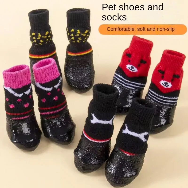 Small Size Luxury Winter Cotton Pet Socks Anti-Dirt Non- Comfortable Waterproof Print NewWholesale Teddy Christmas