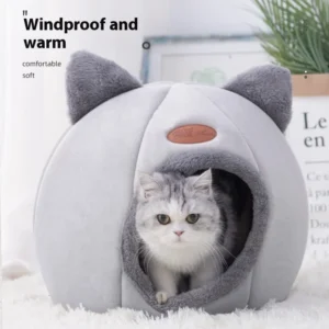 Small Size Winter Semi Enclosed Warm Cat Beds Solid Animal Pattern Cloth