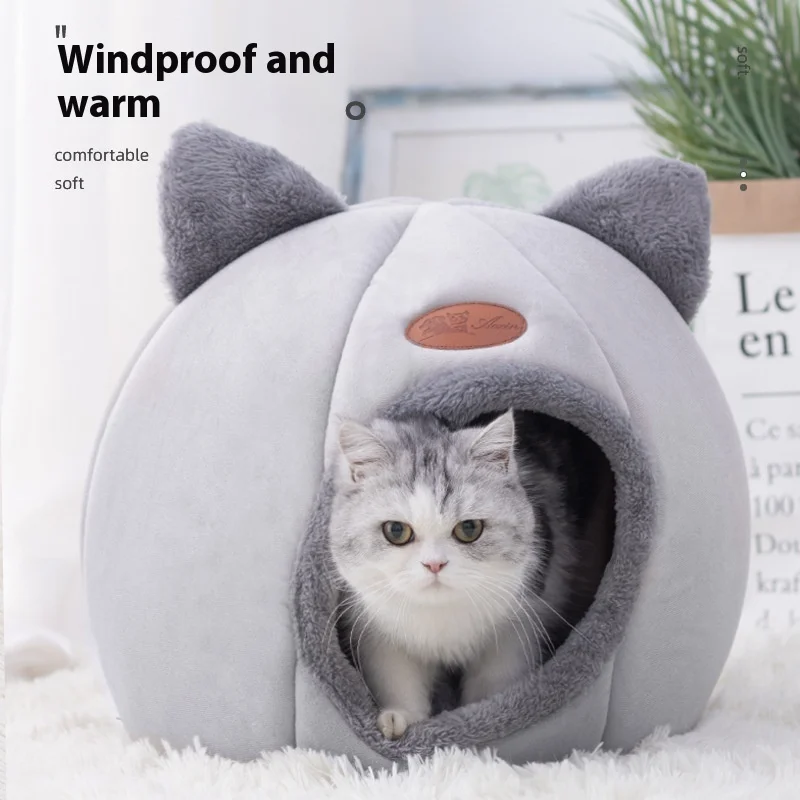 Small Size Winter Semi Enclosed Warm Cat Beds Solid Animal Pattern Cloth