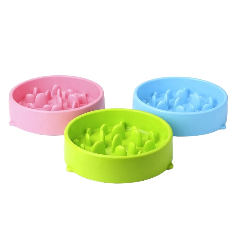 Small Solid Pattern Plastic Pet Bowls & Feeders Anti-Choking & Anti-Spill Eco-Friendly Slow Feeder for Cats and Dogs