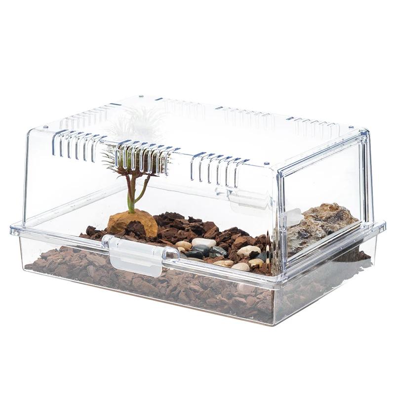 Small Transparent Plastic Terrarium 36*25.5*17cm Solid Pattern Pet Cage for Reptiles Snakes Geckos Snake Gecko Breeding Button