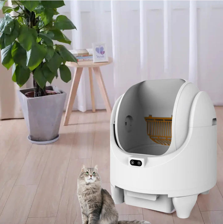 Smart Self Cleaning Cat Litter Box Large Round Plastic Easy Clean with Odor Control Automatic Use
