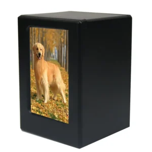 Smooth Black Pet Memorial Box Square Ashes Container with Built in Photo Window for Beloved Pets